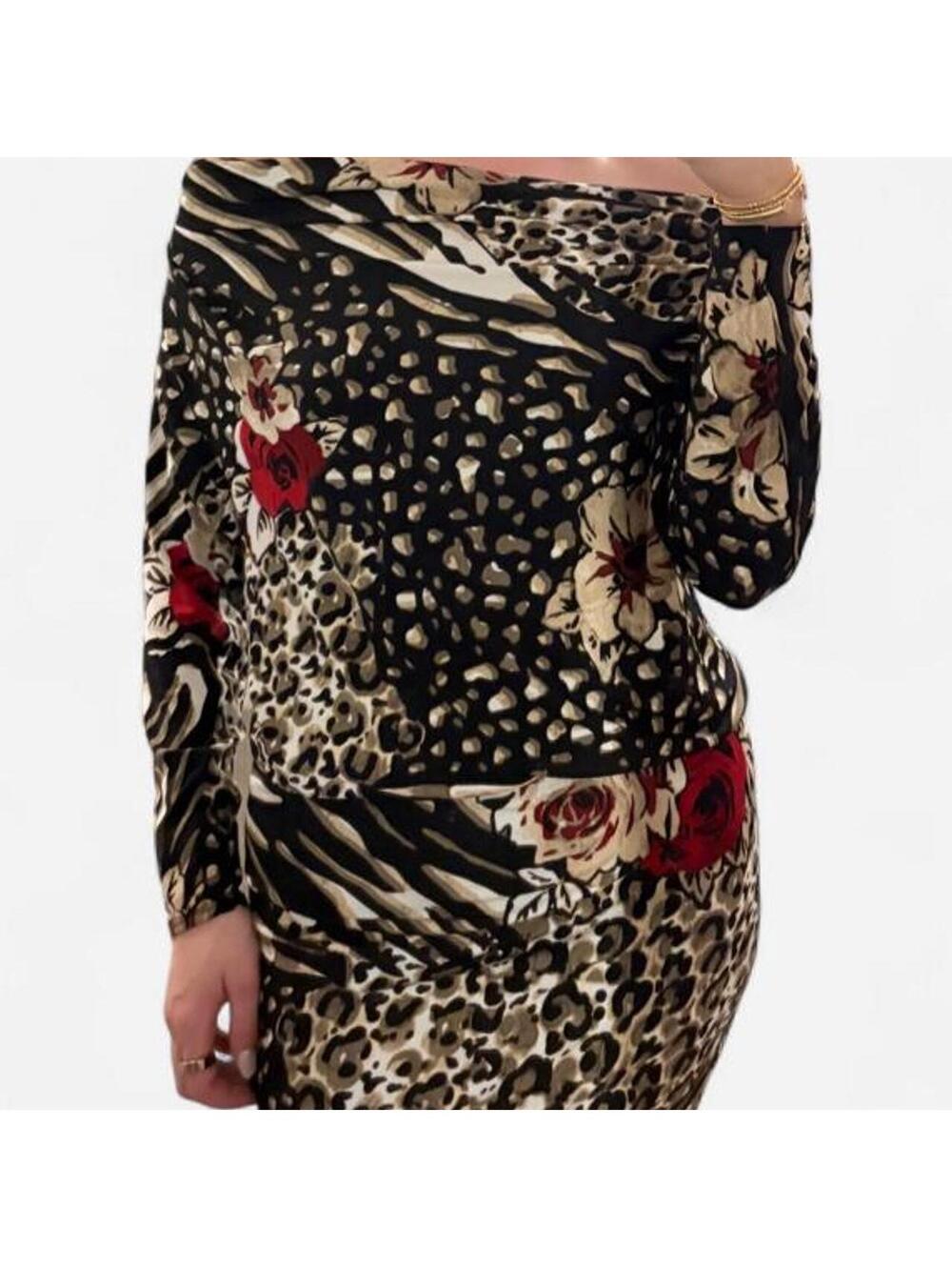 Cache vintage Y2K leopard print with floral and zebra stripe dress in XS